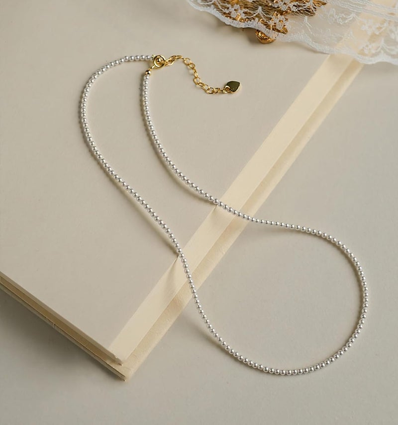 Eymi Simple Tiny Dainty Pearl Choker Necklace Jewelry for Women Sterling Silver Round White Pearl Strand Necklaces Adjustable - Image 2
